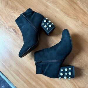 Black Ankle Boots with Pearl Embellished Heels